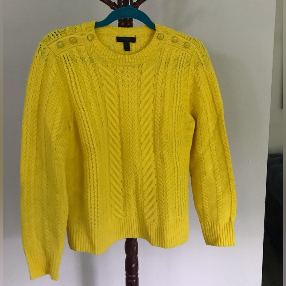 Bright yellow J Crew 100% Wool cable knit sweater